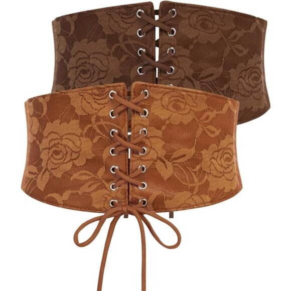 Women\'s Renaissance Stretch Belt Lace Overlay Front Waist Cinch Belts